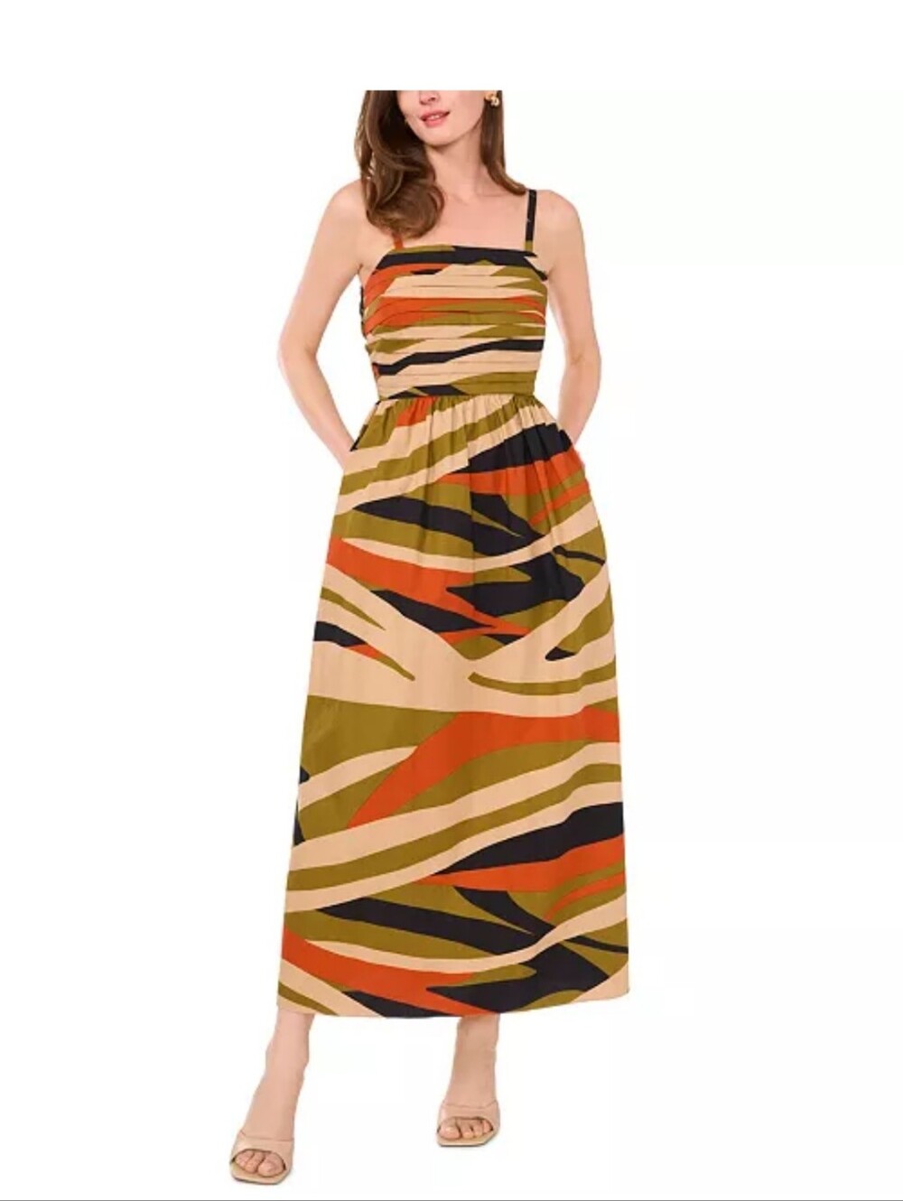 MSK Petite Maxi Dress PXL Abstract Stripe Tie Back Sleeveless Boho Resort Beach